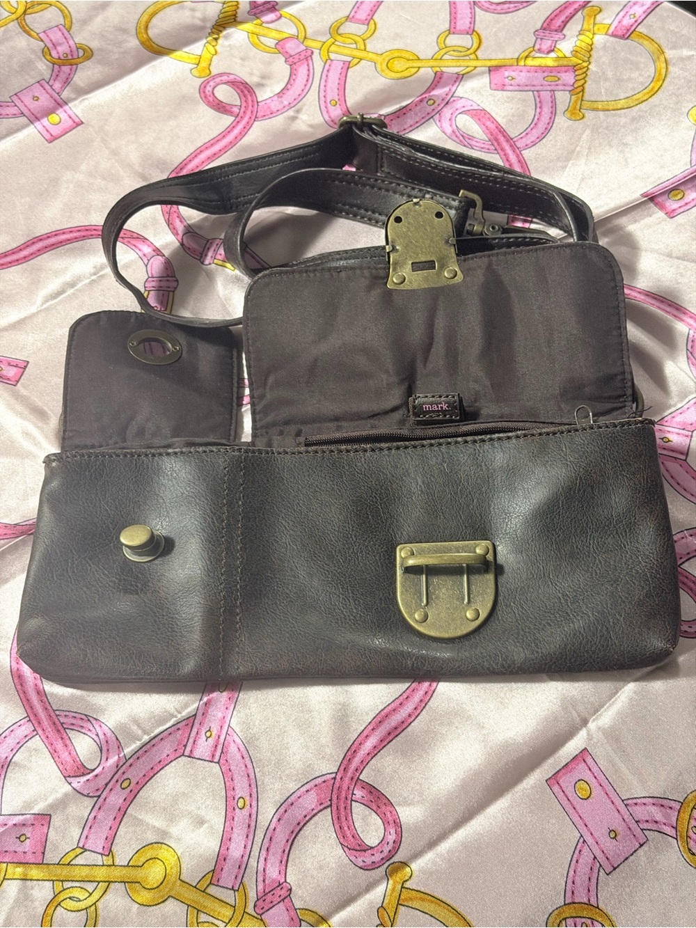 Mark by Avon, Black Leather Messenger Bag with Brass Hardware